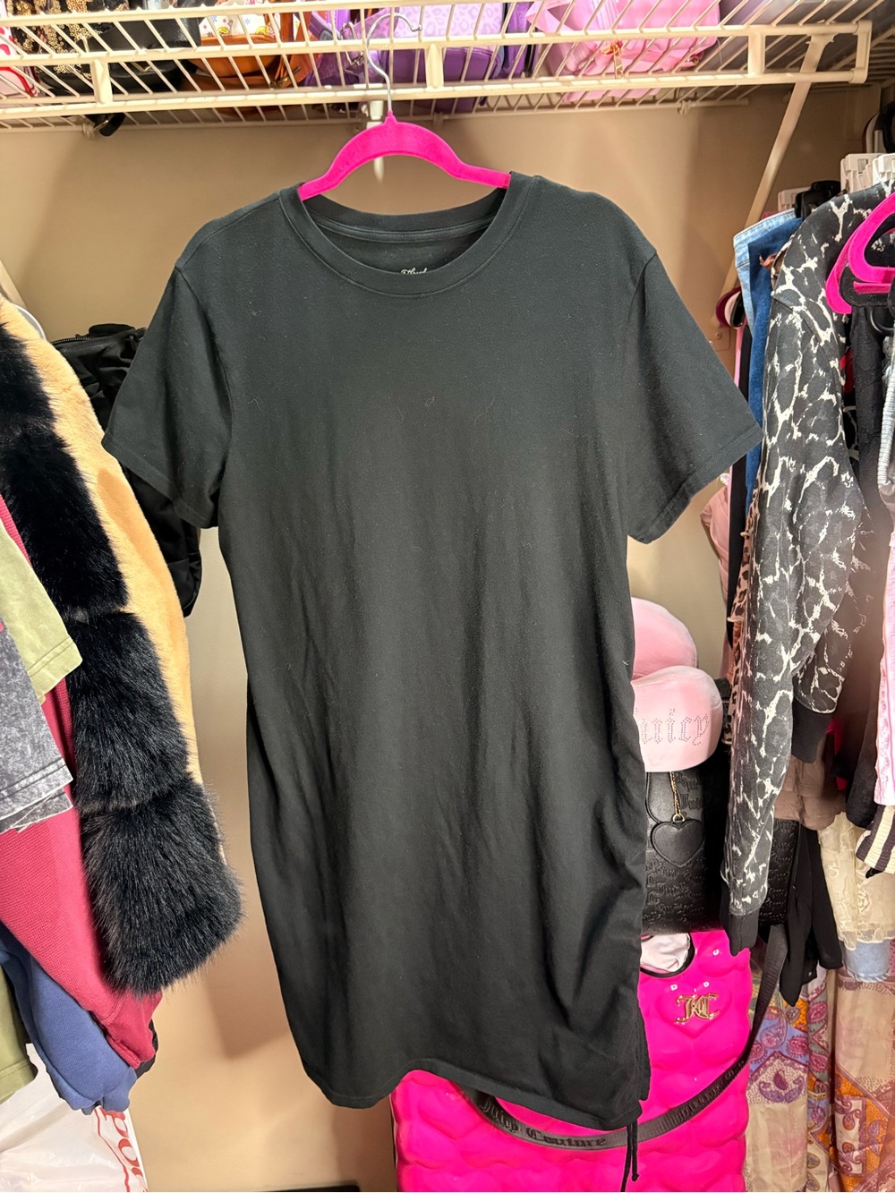 Black Short Sleeve Crewneck Tee Shirt Dress